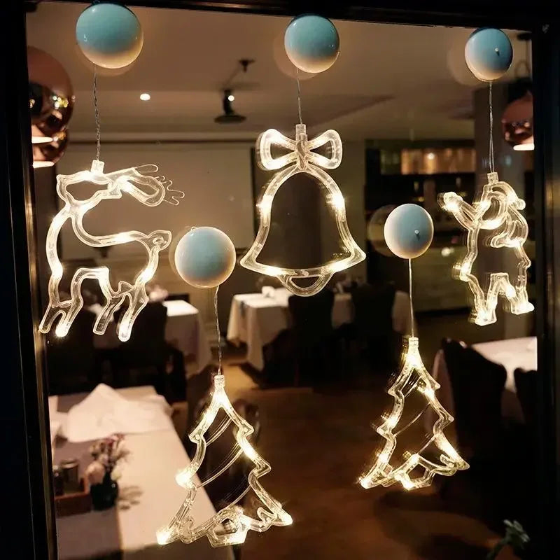 Christmas LED Snowflake Santa Window Hanging String Lights