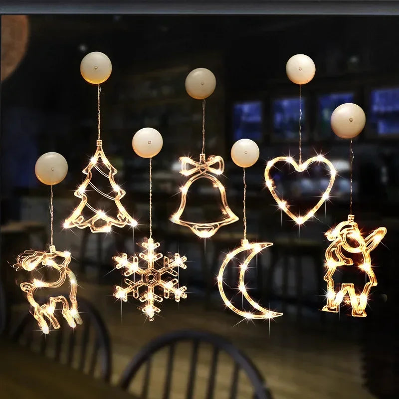 Christmas LED Snowflake Santa Window Hanging String Lights
