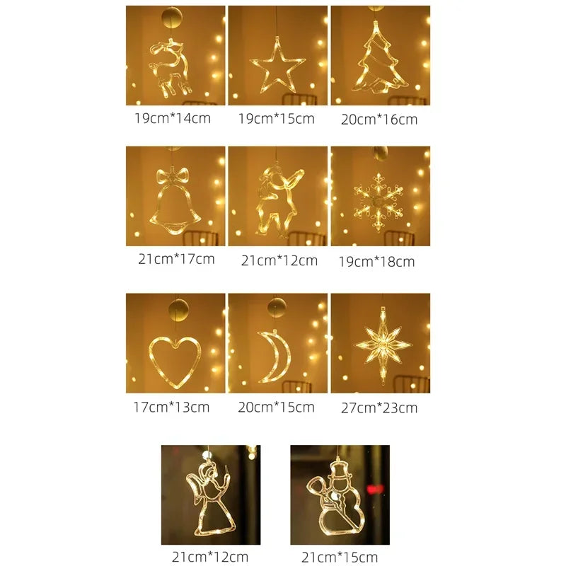 Christmas LED Snowflake Santa Window Hanging String Lights