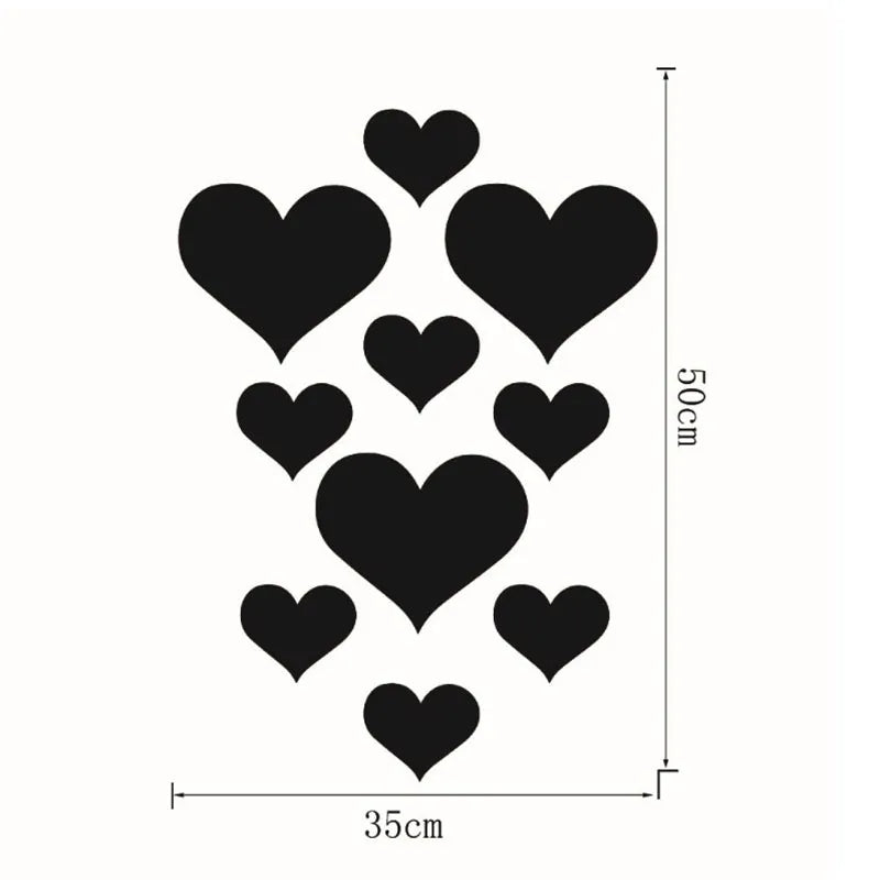 10-Piece Acrylic Love Heart 3D Mirror Wall Stickers