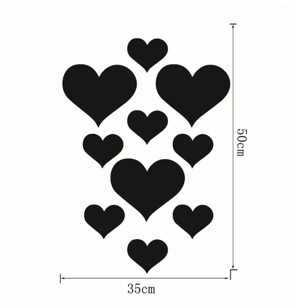 10-Piece Acrylic Love Heart 3D Mirror Wall Stickers