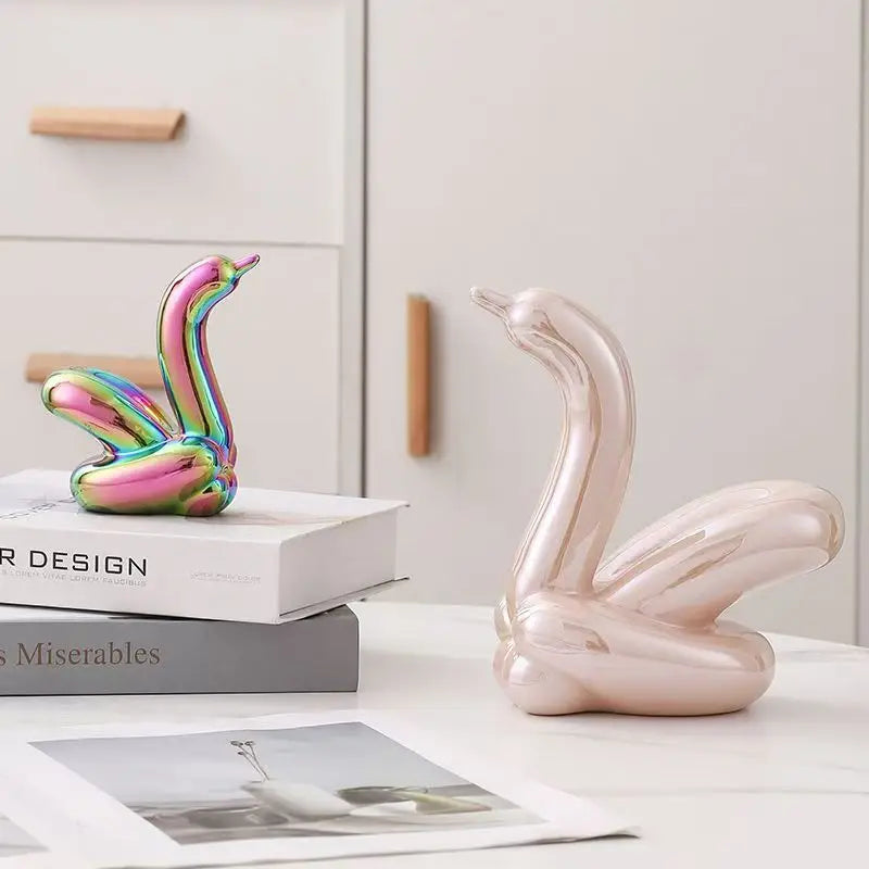 Mini Balloon Swan Ceramic Sculpture Home Office Decoration