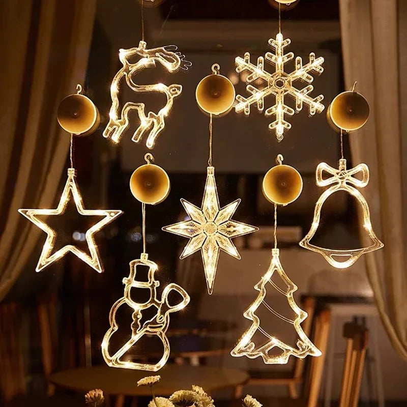 Christmas LED Snowflake Santa Window Hanging String Lights
