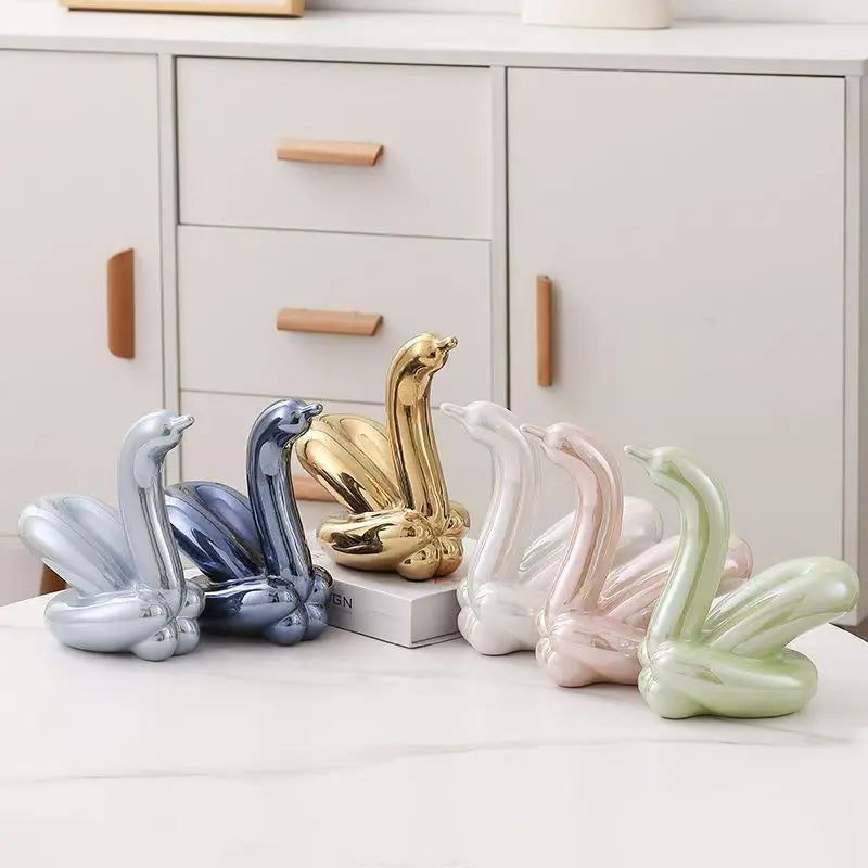 Mini Balloon Swan Ceramic Sculpture Home Office Decoration
