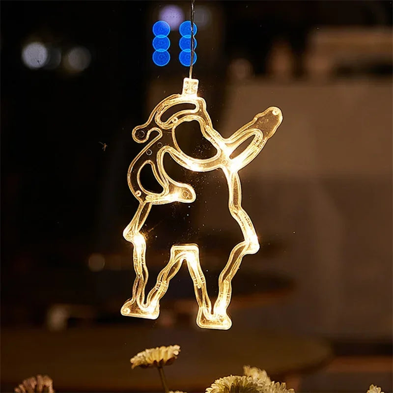 Christmas LED Snowflake Santa Window Hanging String Lights