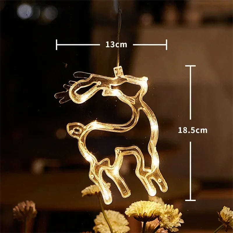 Christmas LED Snowflake Santa Window Hanging String Lights