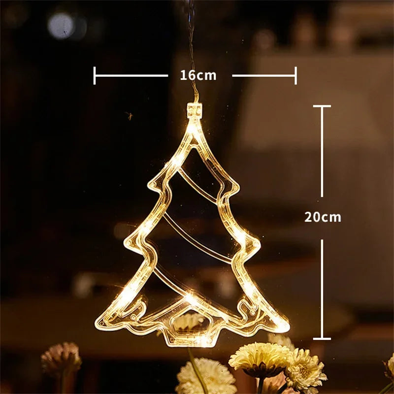 Christmas LED Snowflake Santa Window Hanging String Lights