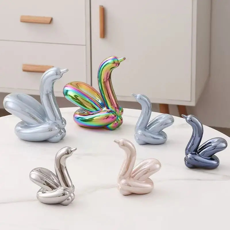 Mini Balloon Swan Ceramic Sculpture Home Office Decoration