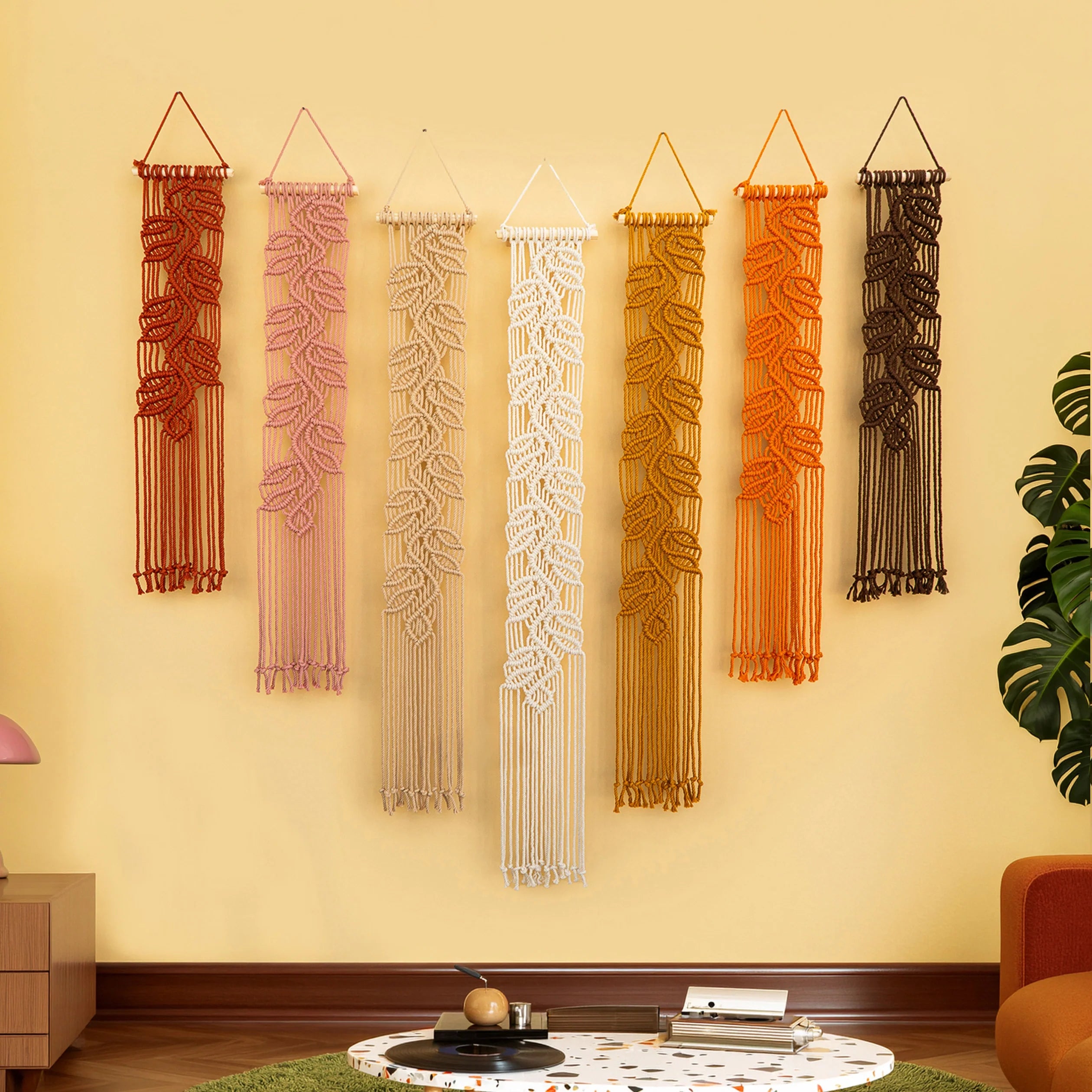 Vela Vertical Pink Earth Tone Macrame Wall Hanging