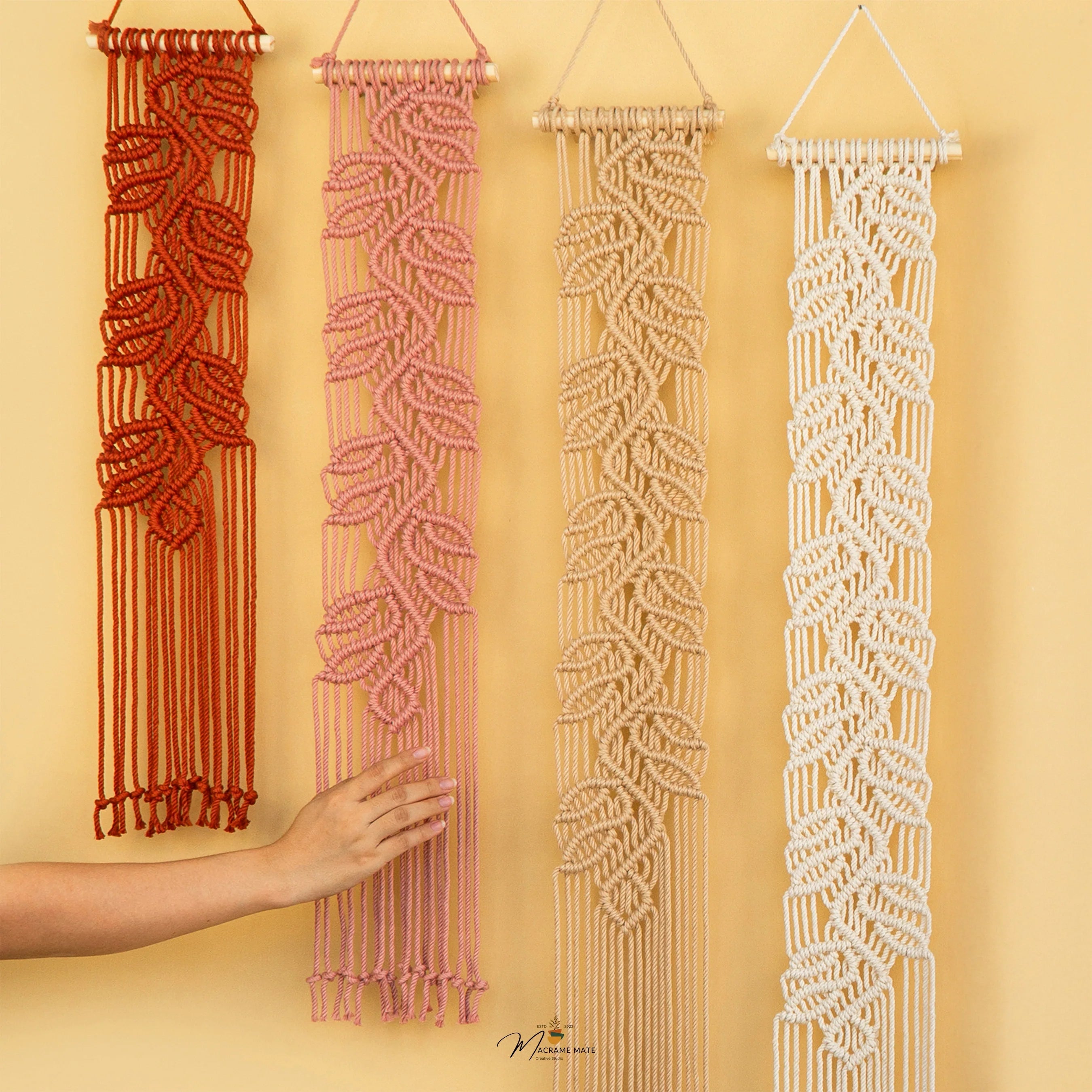 Vela Vertical Pink Earth Tone Macrame Wall Hanging