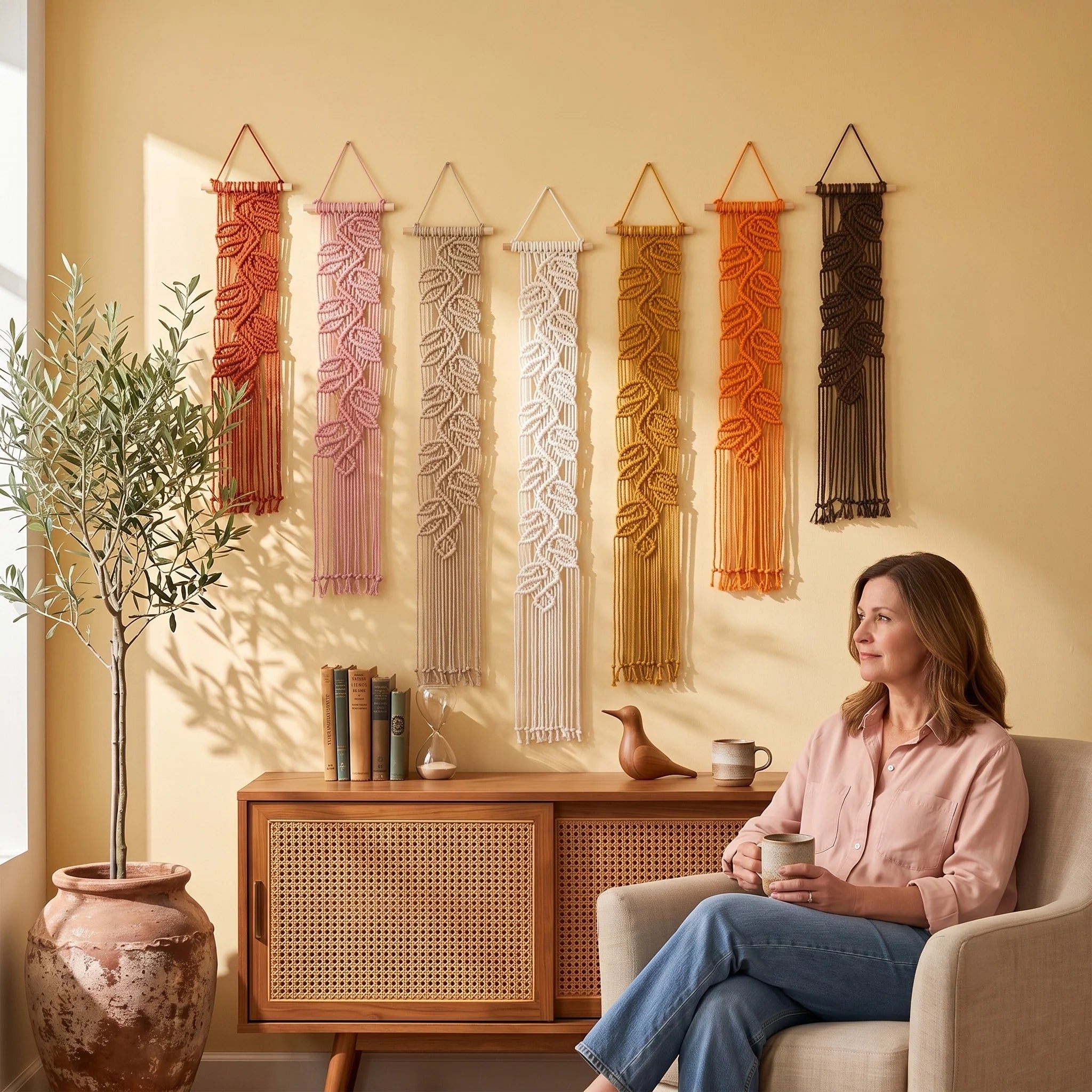 Vela Vertical Pink Earth Tone Macrame Wall Hanging