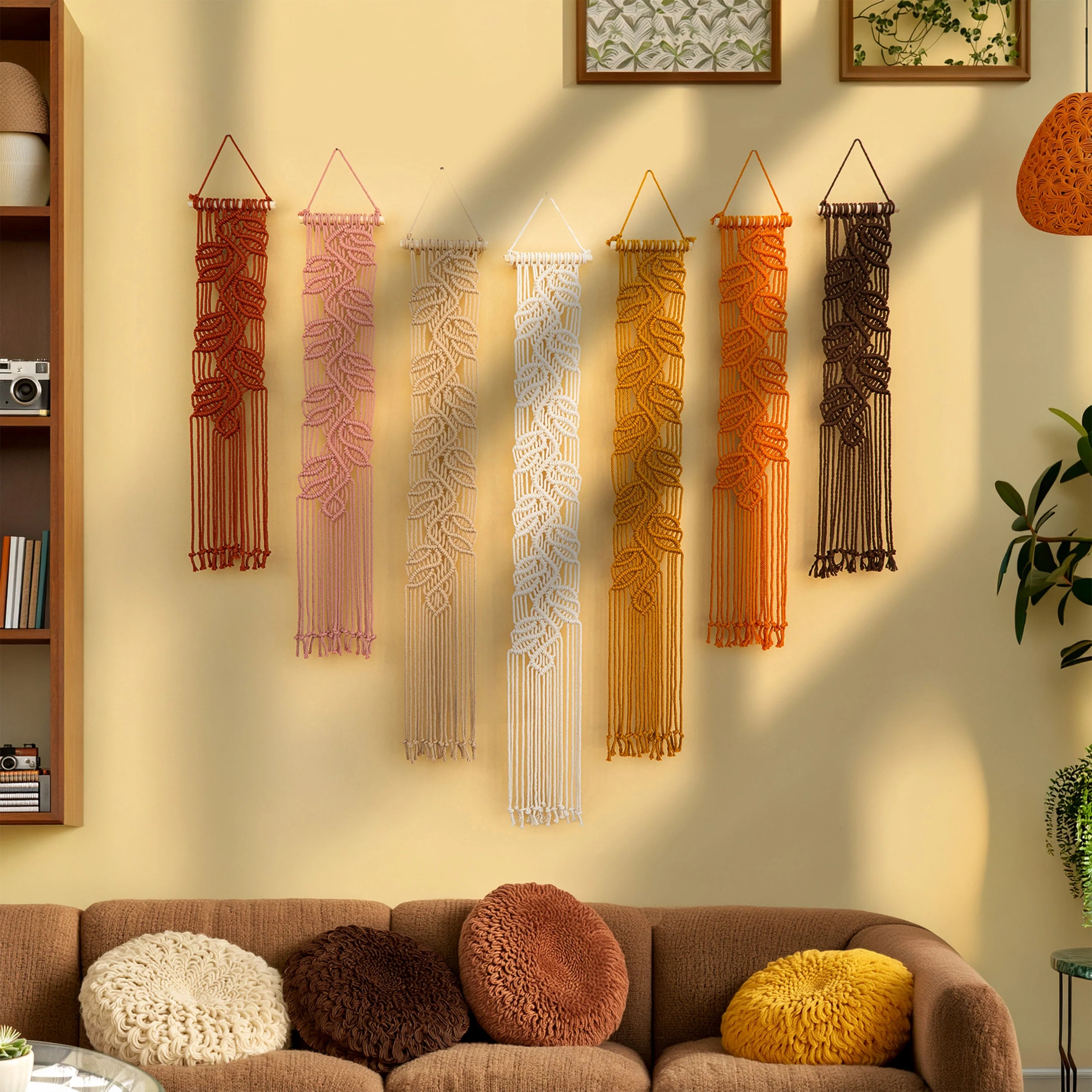 Vela Vertical Pink Earth Tone Macrame Wall Hanging