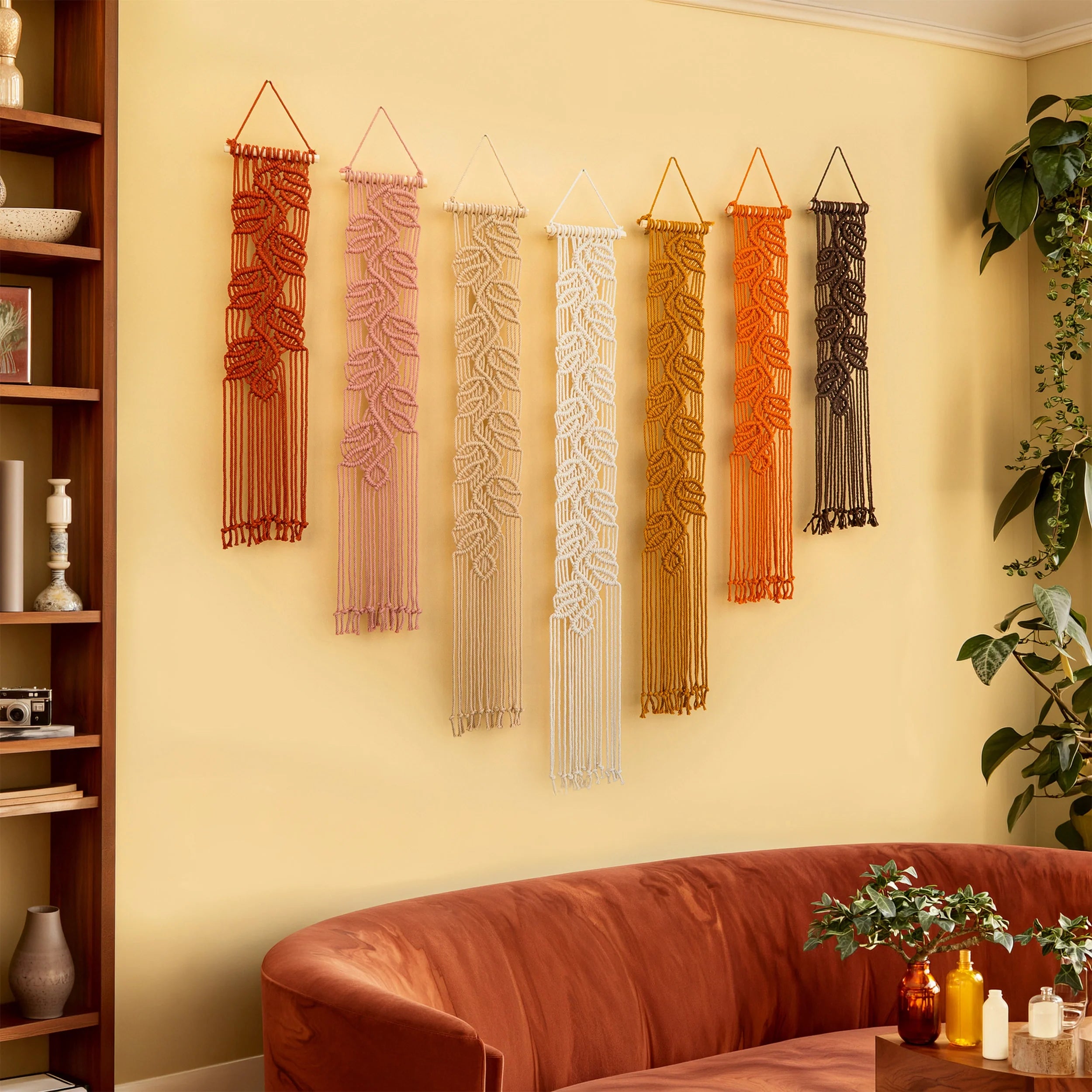 Vela Vertical Pink Earth Tone Macrame Wall Hanging
