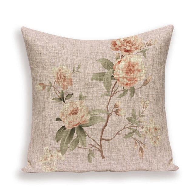 Decorative Plant Flower Linen Throw Pillow Cover