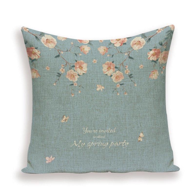 Decorative Plant Flower Linen Throw Pillow Cover