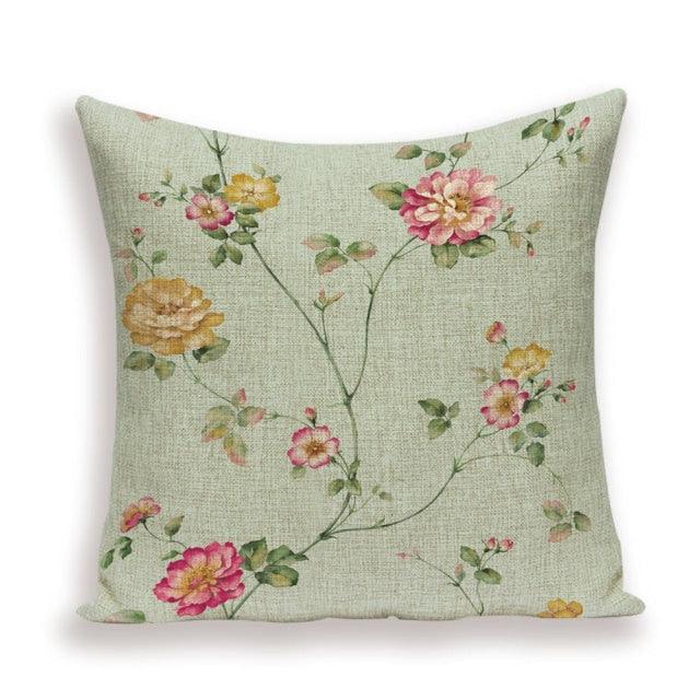 Decorative Plant Flower Linen Throw Pillow Cover
