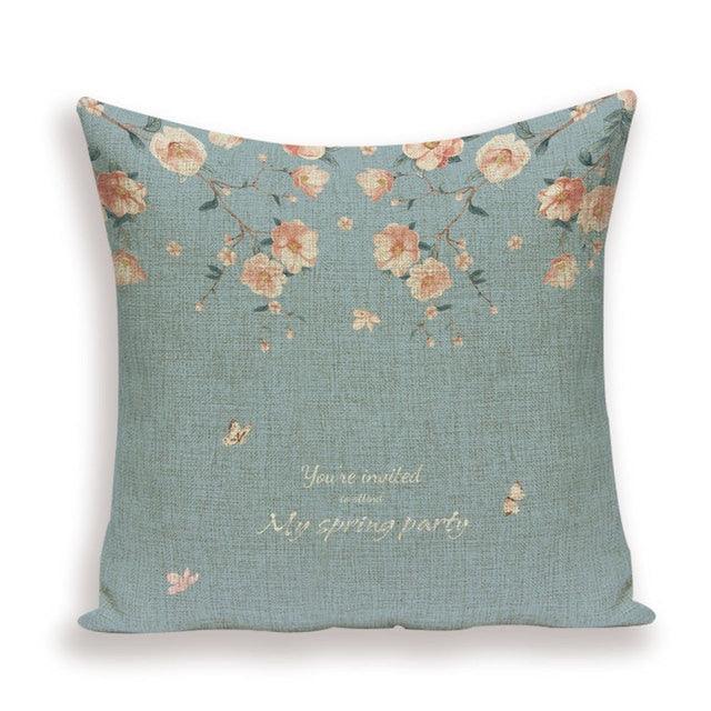 Decorative Plant Flower Linen Throw Pillow Cover