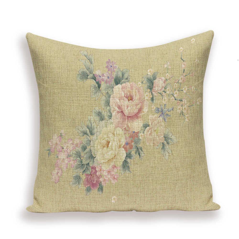 Decorative Plant Flower Linen Throw Pillow Cover