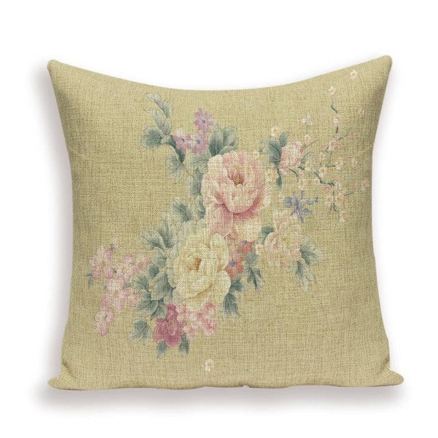 Decorative Plant Flower Linen Throw Pillow Cover