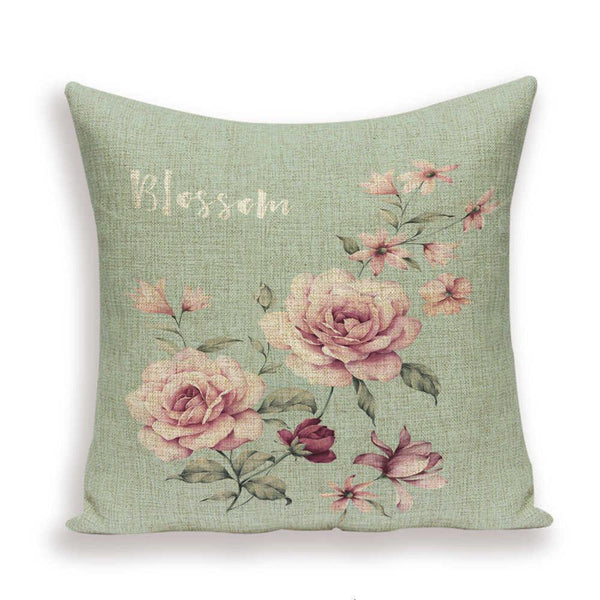 Decorative Plant Flower Linen Throw Pillow Cover