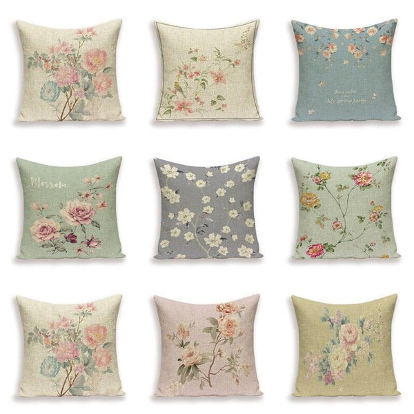 Decorative Plant Flower Linen Throw Pillow Cover