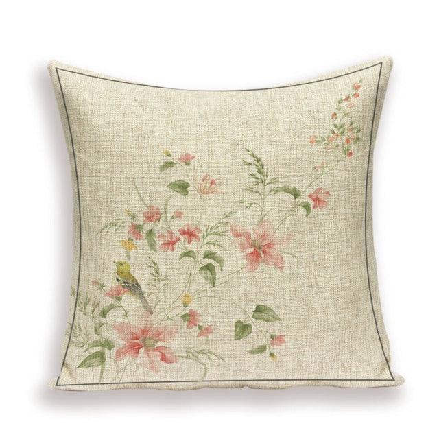 Decorative Plant Flower Linen Throw Pillow Cover