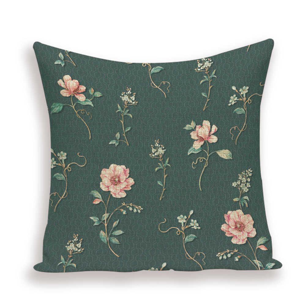 Decorative Plant Flower Linen Throw Pillow Cover