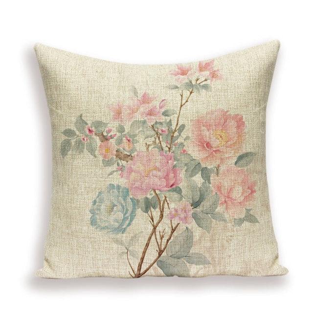 Decorative Plant Flower Linen Throw Pillow Cover