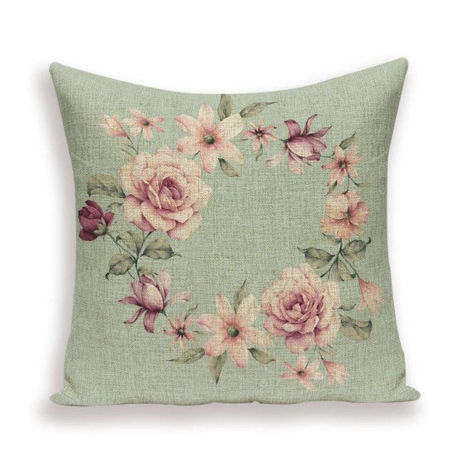 Decorative Plant Flower Linen Throw Pillow Cover
