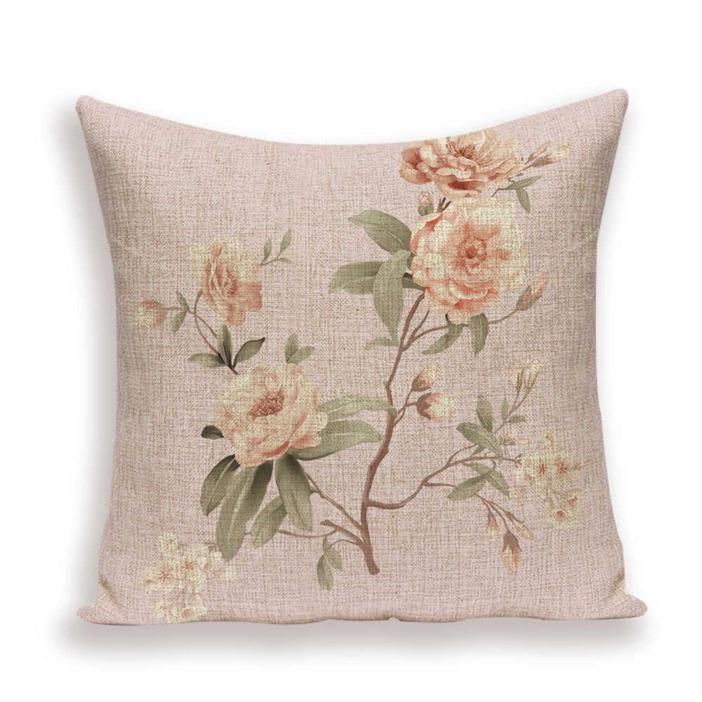 Decorative Plant Flower Linen Throw Pillow Cover