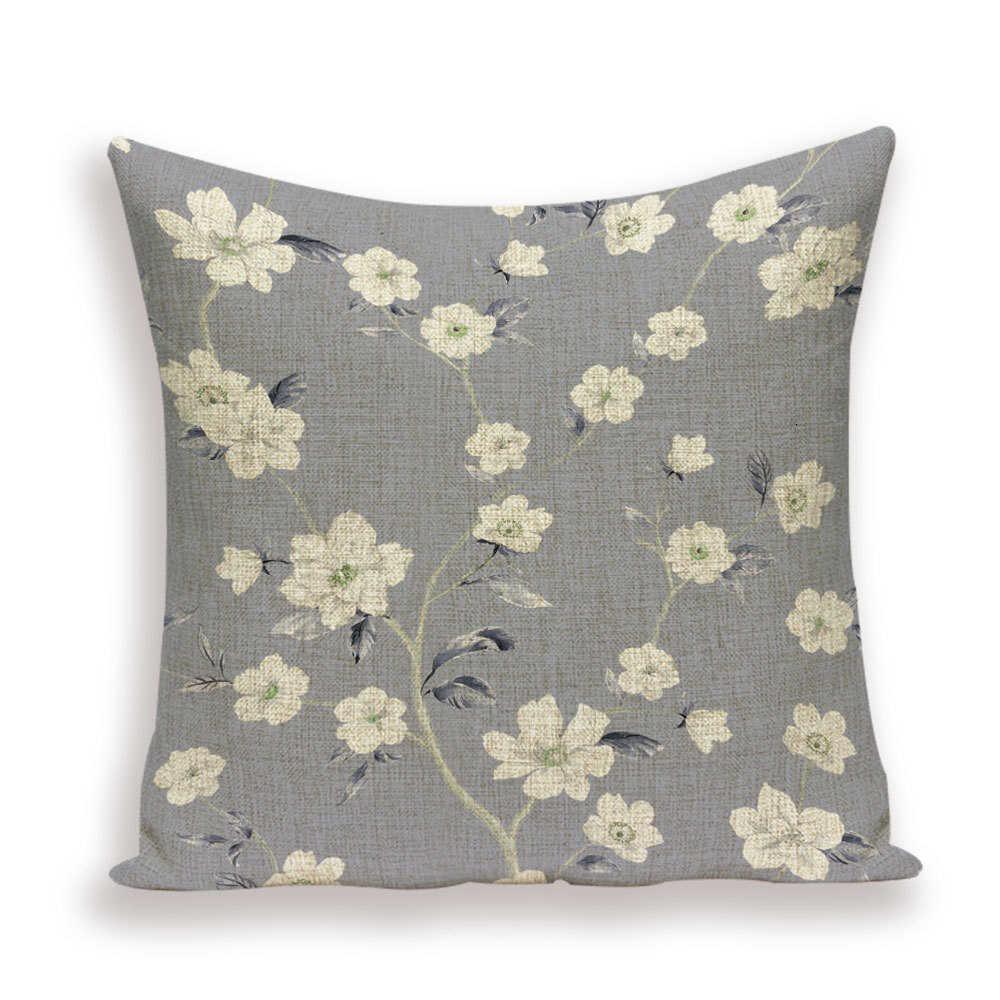 Decorative Plant Flower Linen Throw Pillow Cover