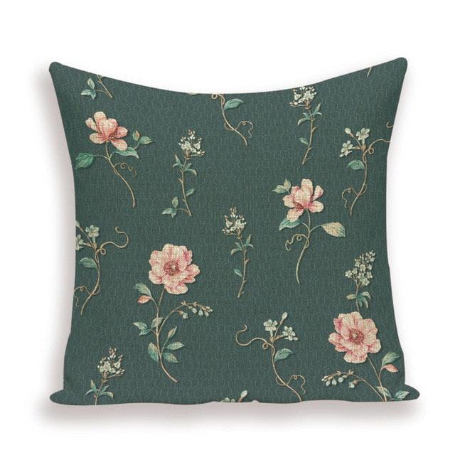 Decorative Plant Flower Linen Throw Pillow Cover