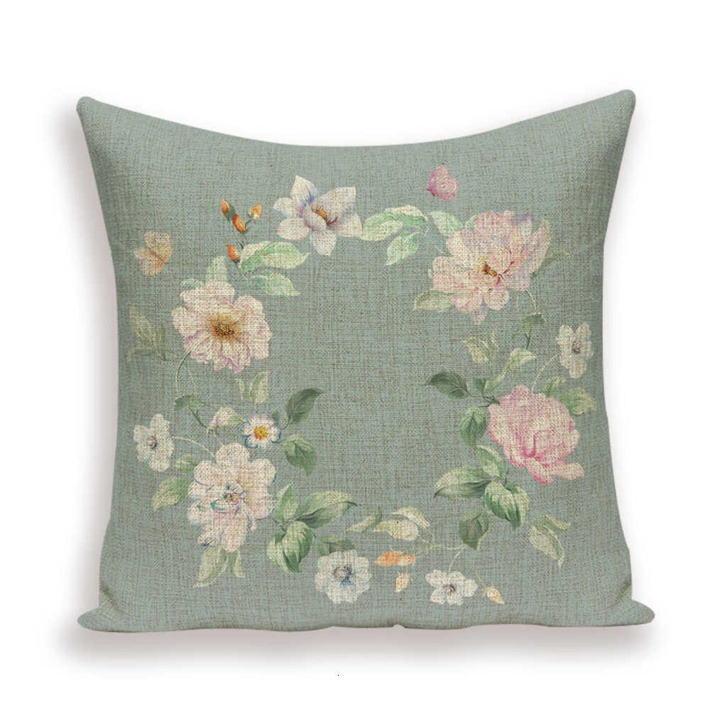 Decorative Plant Flower Linen Throw Pillow Cover