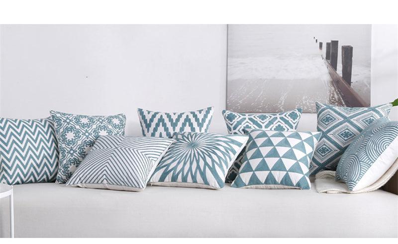 Embroidered Geometric Nordic Cotton Woolen Cushion Cover