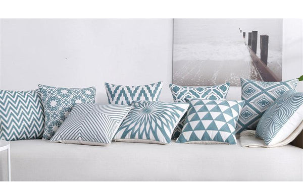 Embroidered Geometric Nordic Cotton Woolen Cushion Cover