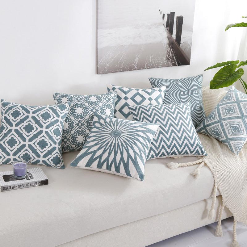 Embroidered Geometric Nordic Cotton Woolen Cushion Cover