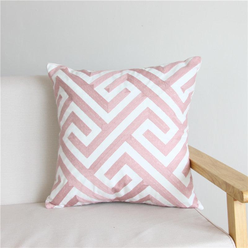 Embroidered Geometric Nordic Cotton Woolen Cushion Cover