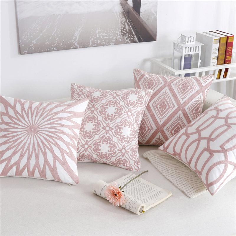 Embroidered Geometric Nordic Cotton Woolen Cushion Cover