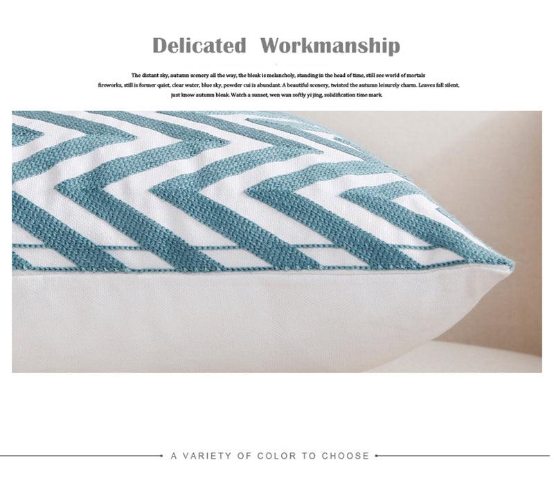 Embroidered Geometric Nordic Cotton Woolen Cushion Cover