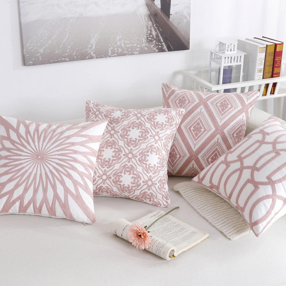 Embroidered Geometric Nordic Cotton Woolen Cushion Cover
