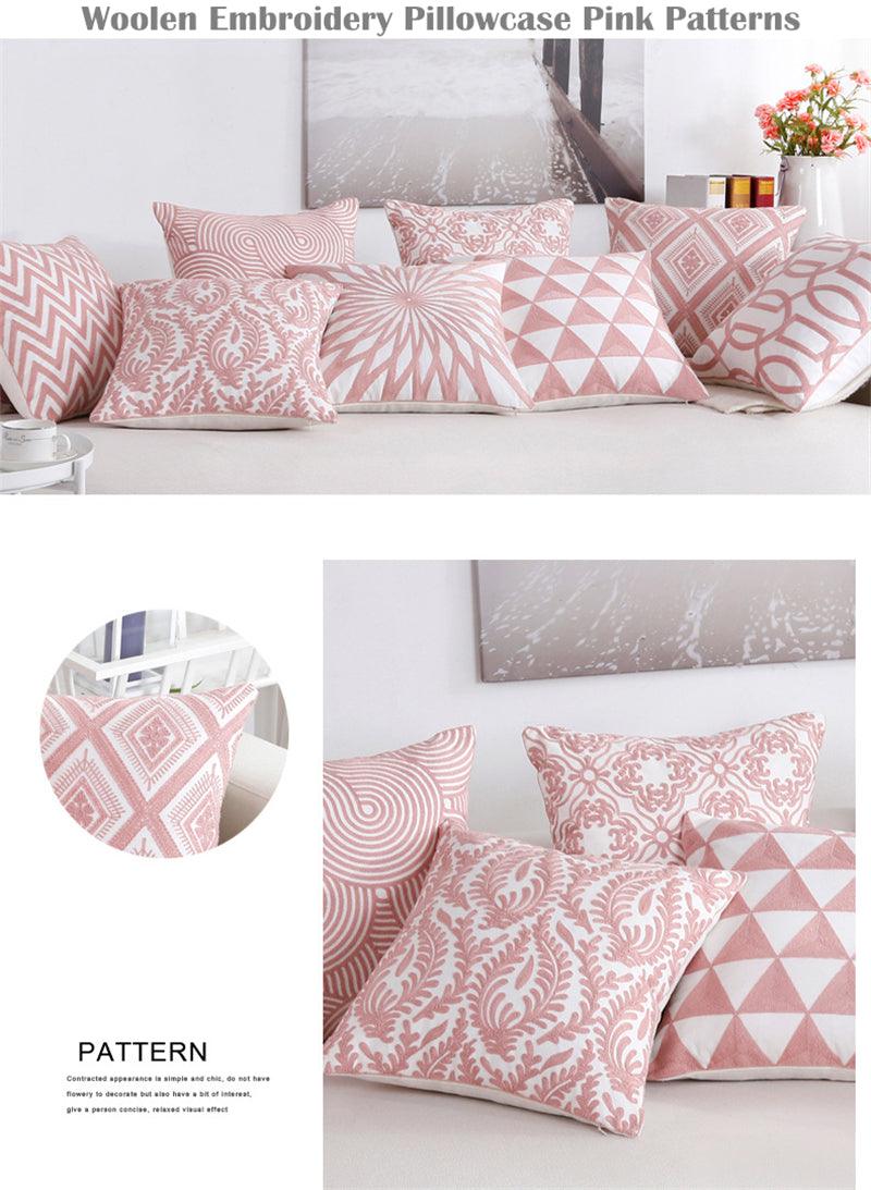 Embroidered Geometric Nordic Cotton Woolen Cushion Cover