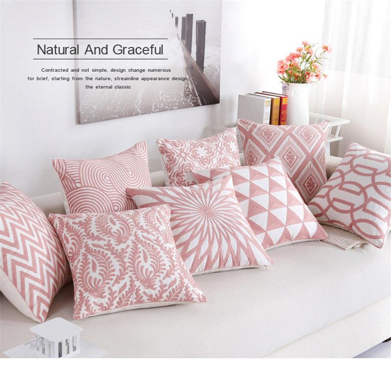 Embroidered Geometric Nordic Cotton Woolen Cushion Cover