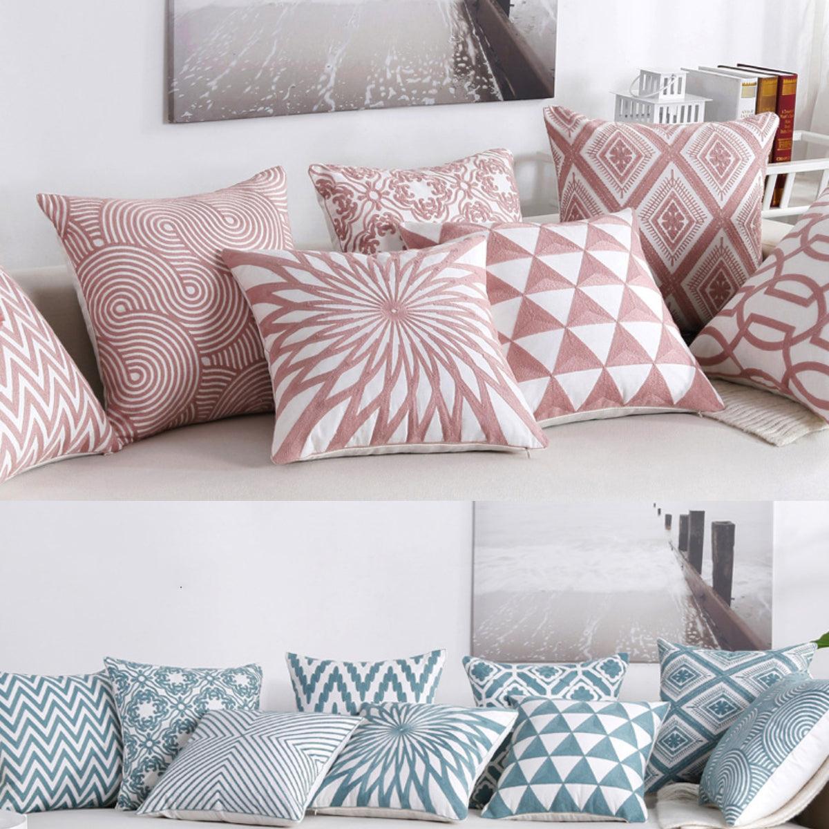 Embroidered Geometric Nordic Cotton Woolen Cushion Cover