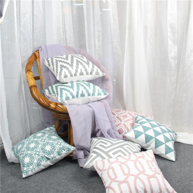 Embroidered Geometric Nordic Cotton Woolen Cushion Cover