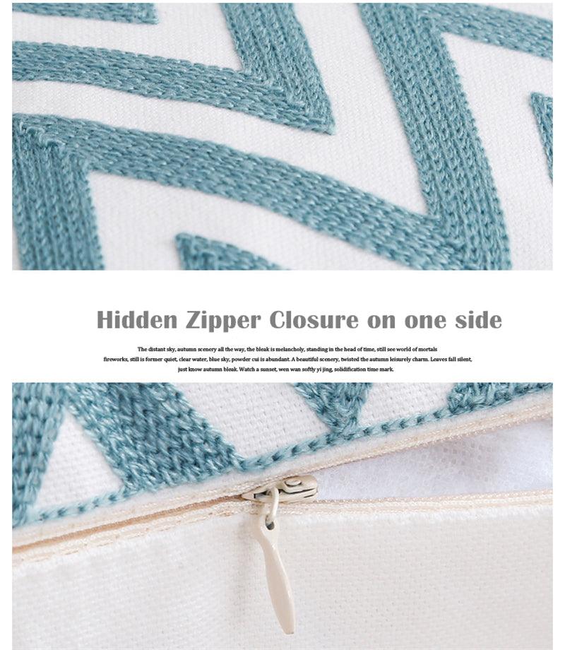Embroidered Geometric Nordic Cotton Woolen Cushion Cover