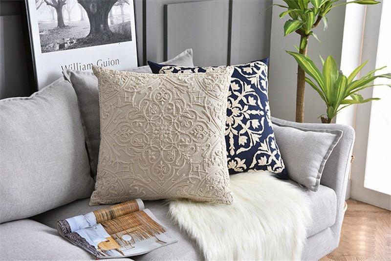 Floral Embroidered Throw Pillow Covers Cotton Pillowcase Sofa Couch For Home Decor Embroidery Throw Pillow Covers Square Cushion Case Modern Cushion Cover Square Pillowcase Decoration for Sofa Bed Chair Car 50x50cm
