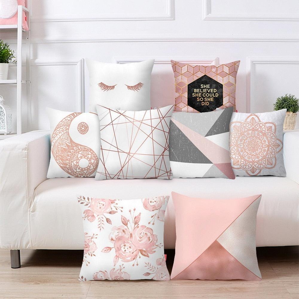 Nordic Geometric Plant Flower Letter Cotton Pillow Cover