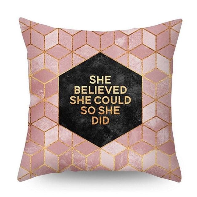 Nordic Geometric Plant Flower Letter Cotton Pillow Cover