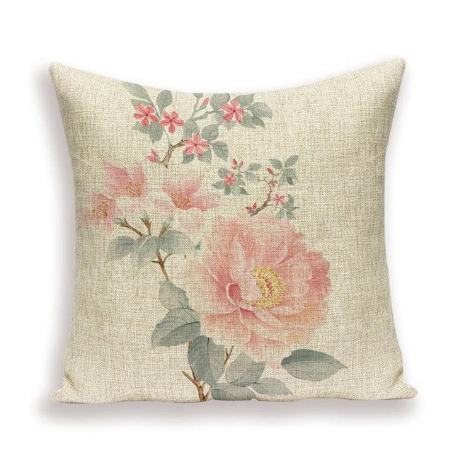 Decorative Plant Flower Linen Throw Pillow Cover