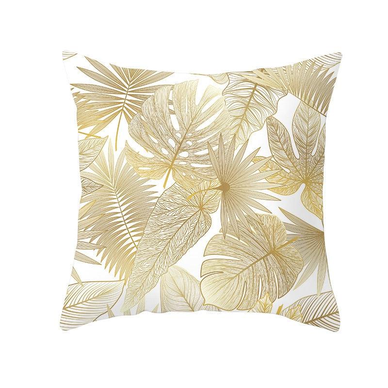 Tropical Green Yellow Leaf Gold Stamped Pillowcase Cover